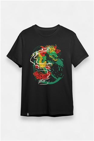 Unisex Yeşil Ejderha Temalı Yüzde Yüz Pamuklu T-shirt