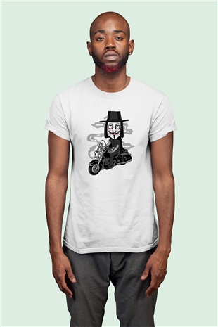 Vendetta Motorcu İsimli Baskılı Beyaz Tshirt
