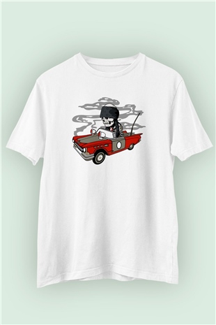 Vintage İskelet Sürücü İsimli Baskılı Beyaz Tshirt