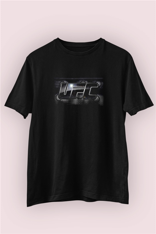 UFC Temalı Baskılı Siyah T-Shirt
