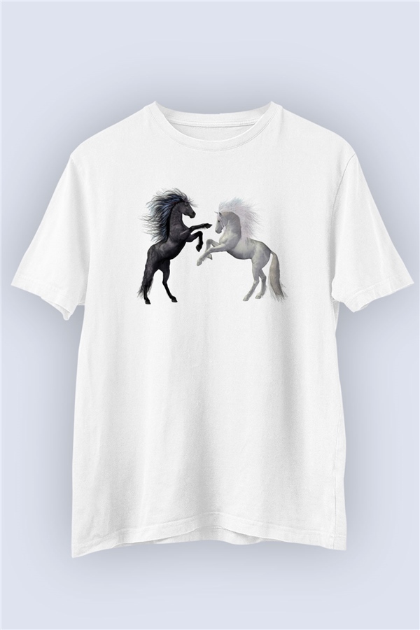 Unisex Atların Dansı Baskılı Tasarım Tişört