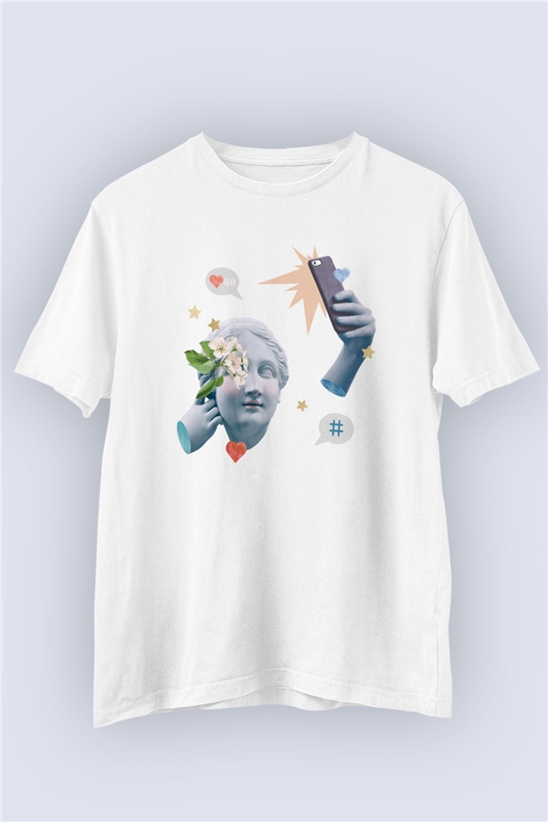 Unisex Blogger Desenli Baskılı Tasarım Tshirt