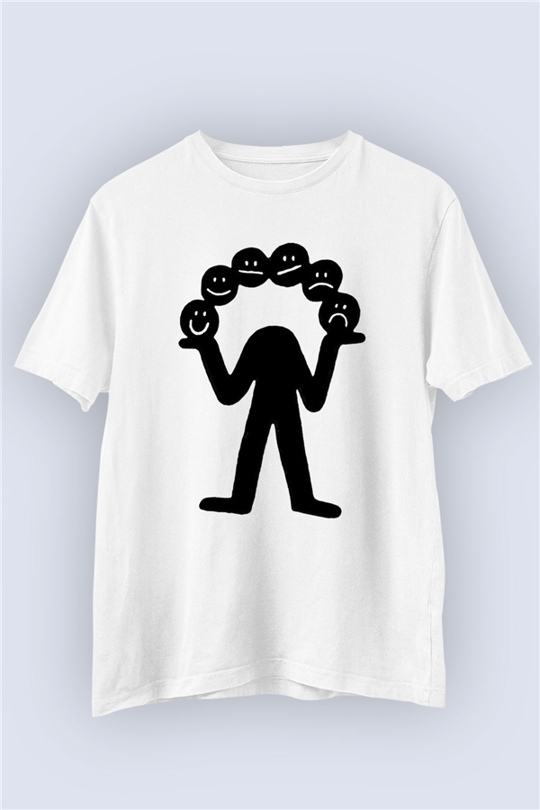 Unisex Çeşitli Duygular Emojili Baskılı Tshirt
