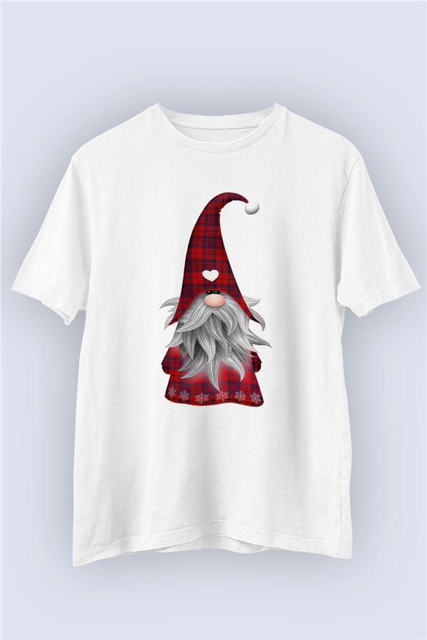 Unisex Cüce Noel Baba Temalı Baskılı Tişört
