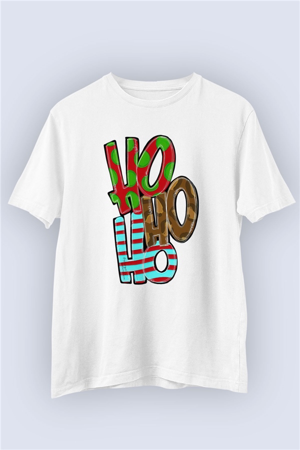 Unisex HoHoHo Noel Baba Temalı Baskılı Tişört
