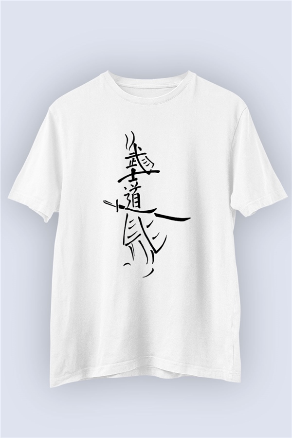 Unisex Japonca Samuray Temalı Baskılı Tshirt