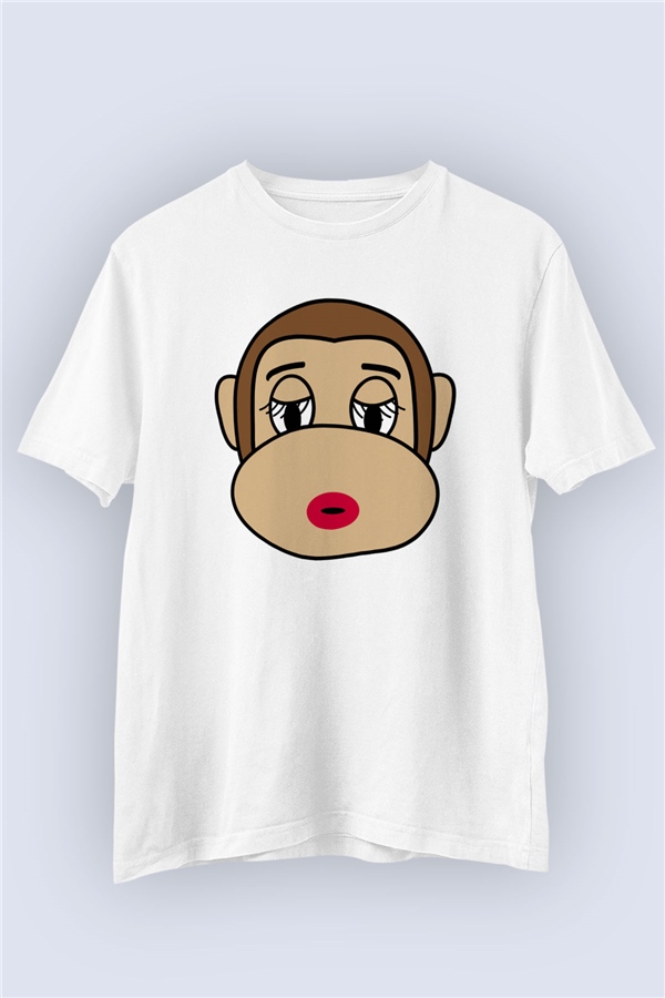 Unisex Maymun Öpücüğü Temalı Baskılı Tshirt