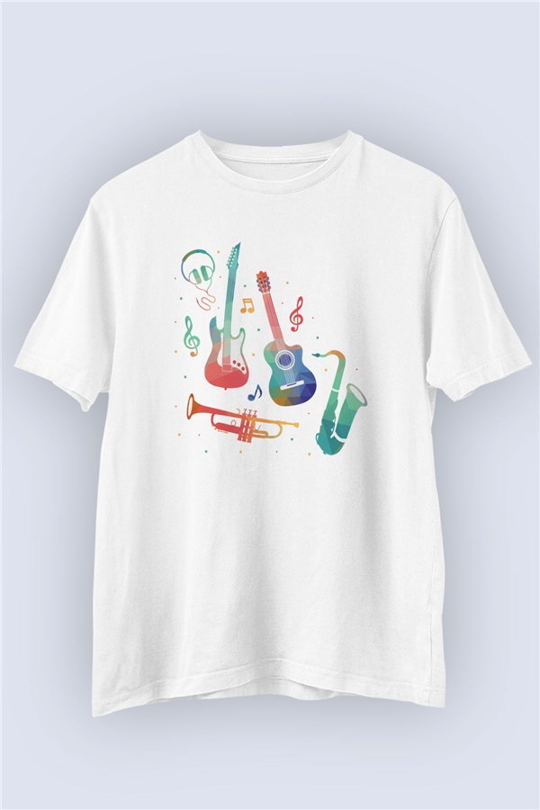 Unisex Müzisyen Temalı Baskılı Tişört
