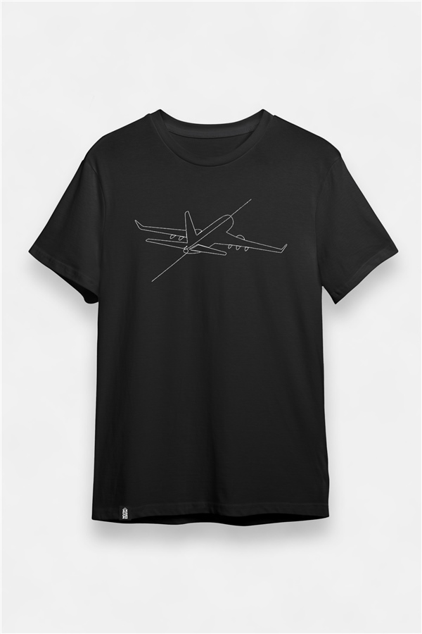 Unisex Uçak Temalı %100 Pamuklu Baskılı Tişört