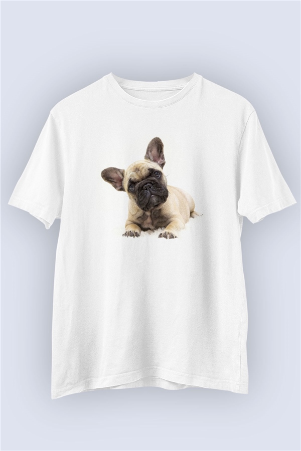 Unisex Yavru Pug Temalı Baskılı Tasarım Tişört
