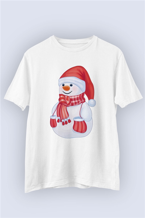 Unisex Yeni Yıl Kardan Adam Temalı Tshirt