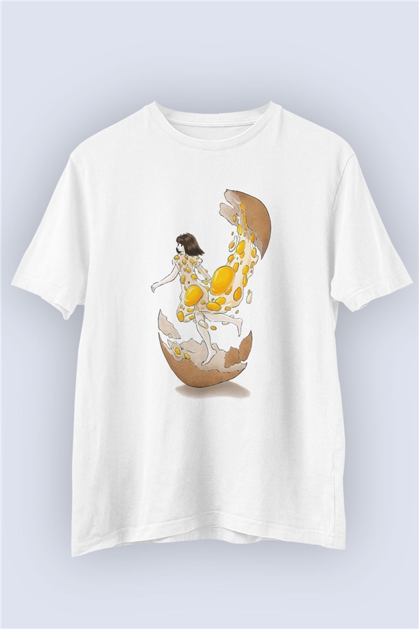 Unisex Yumurta İsimli Sürreal Baskılı Tişört