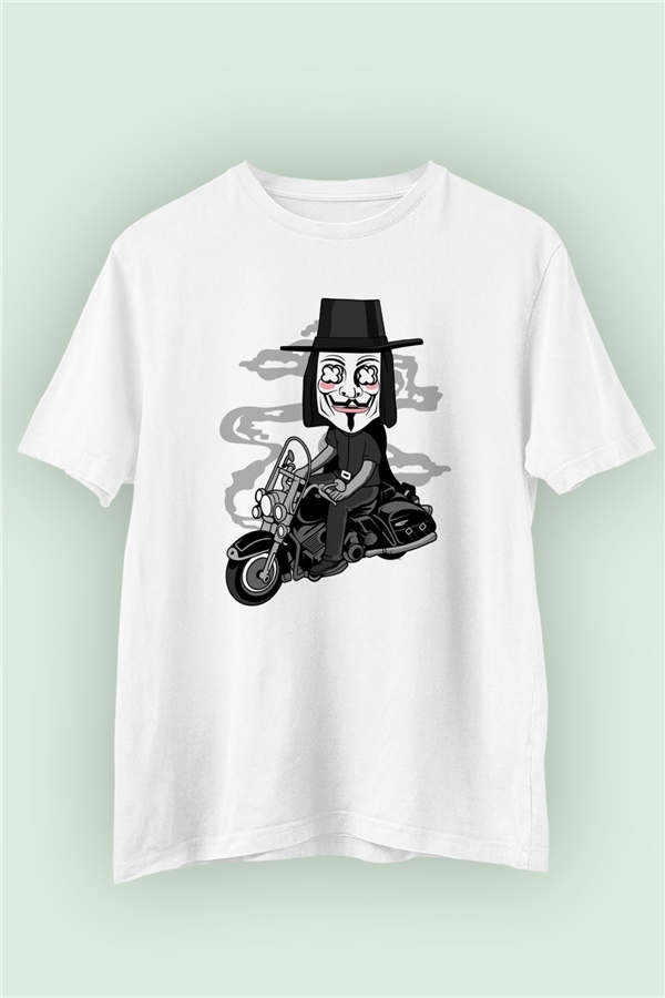 Vendetta Motorcu İsimli Baskılı Beyaz Tshirt