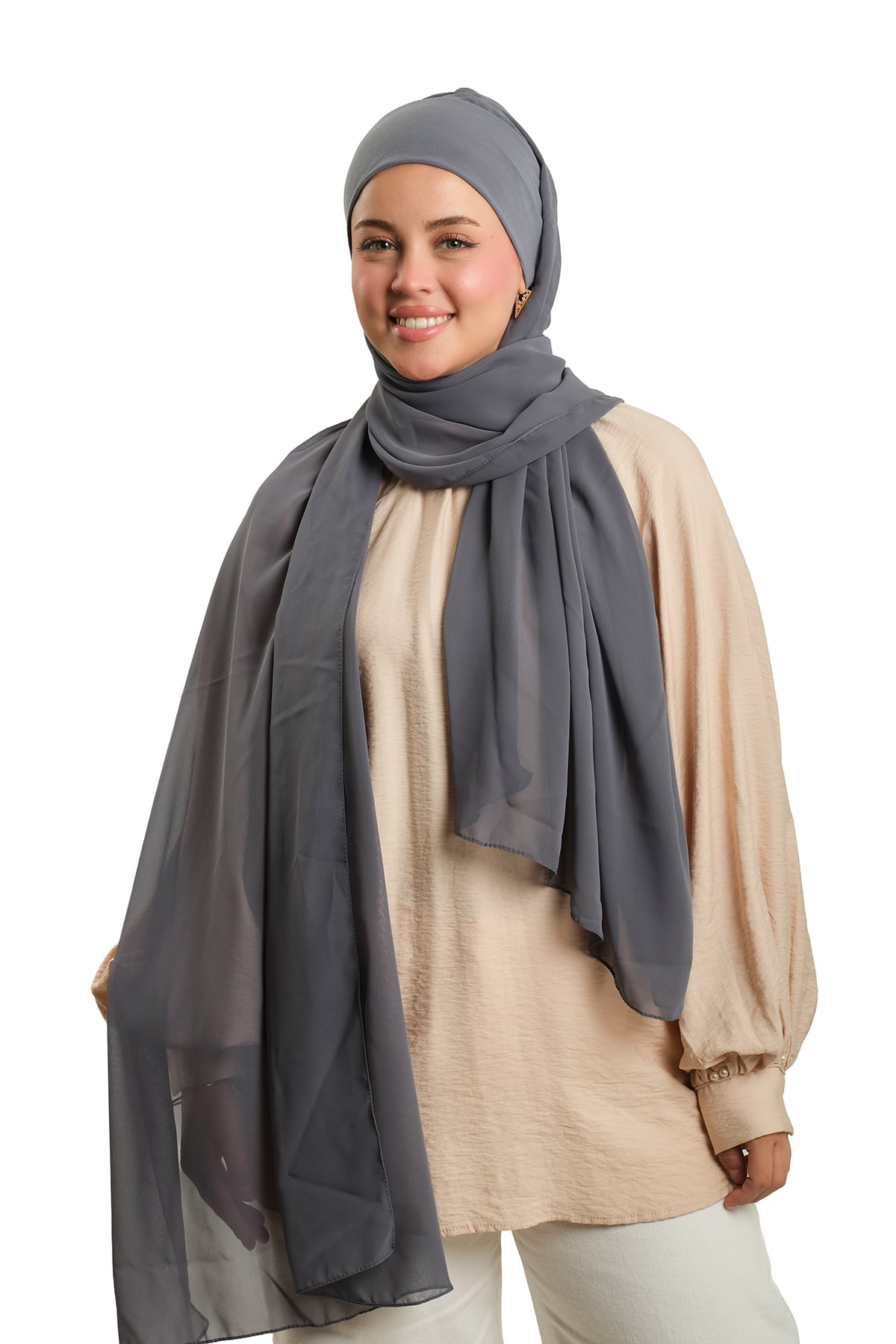 Antrasit Pratik Hazır Geçmeli Bone Şal Şifon Düz - Hürrem Bone 2506_25