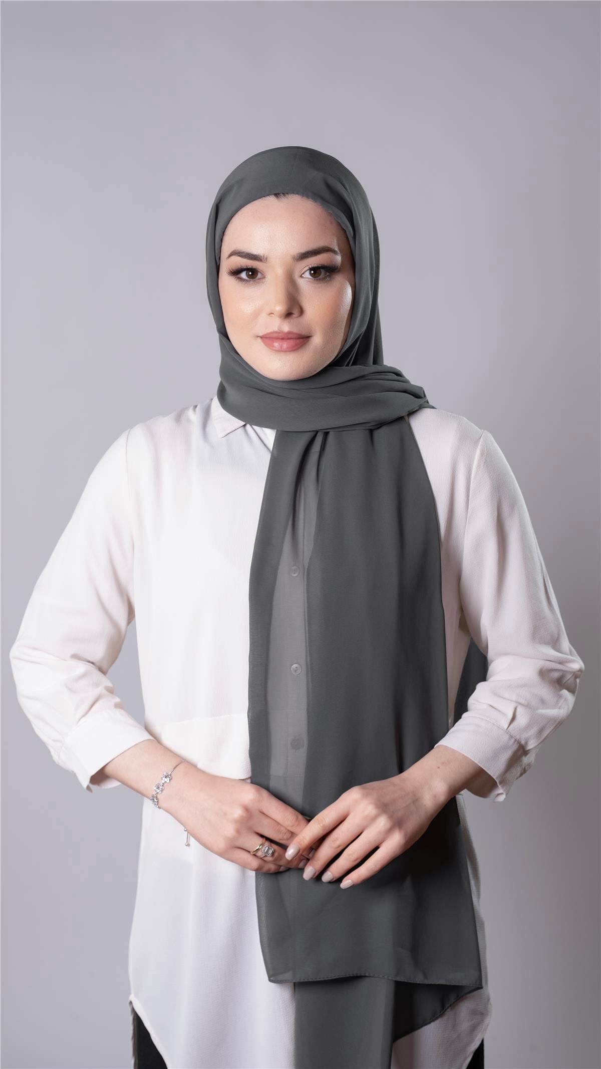 Antrasit Pratik Hazır Geçmeli Şal Şifon Kumaş Hijab Bone - Hürrem Bone 3009_25