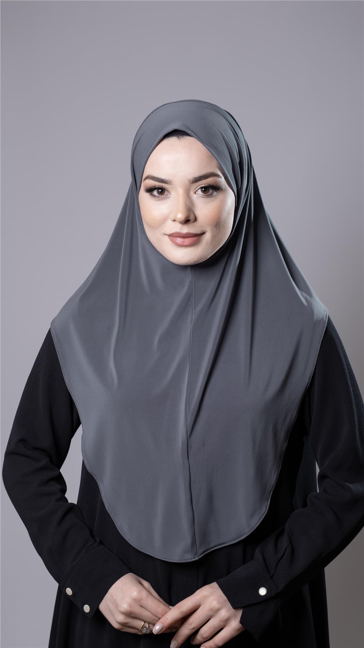 Antrasit Pratik Hazır Geçmeli Tesettür Eşarp Sandy Kumaş Düz Hijab - Hürrem Bone 2308_25