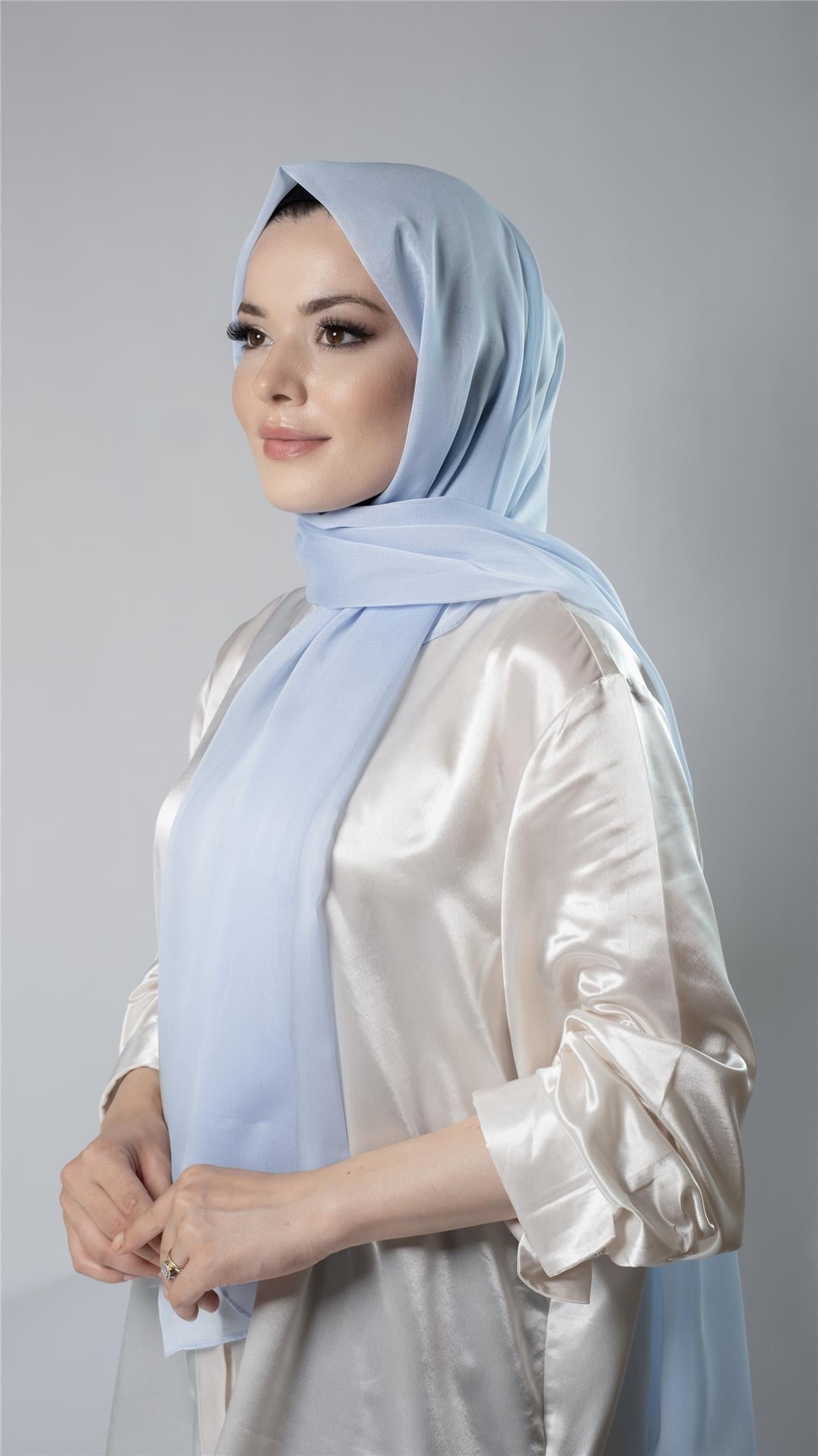 Bebe Mavisi Düz Klasik Şal Şifon Kumaş Janjan Abiye - Hürrem Bone 202108_11