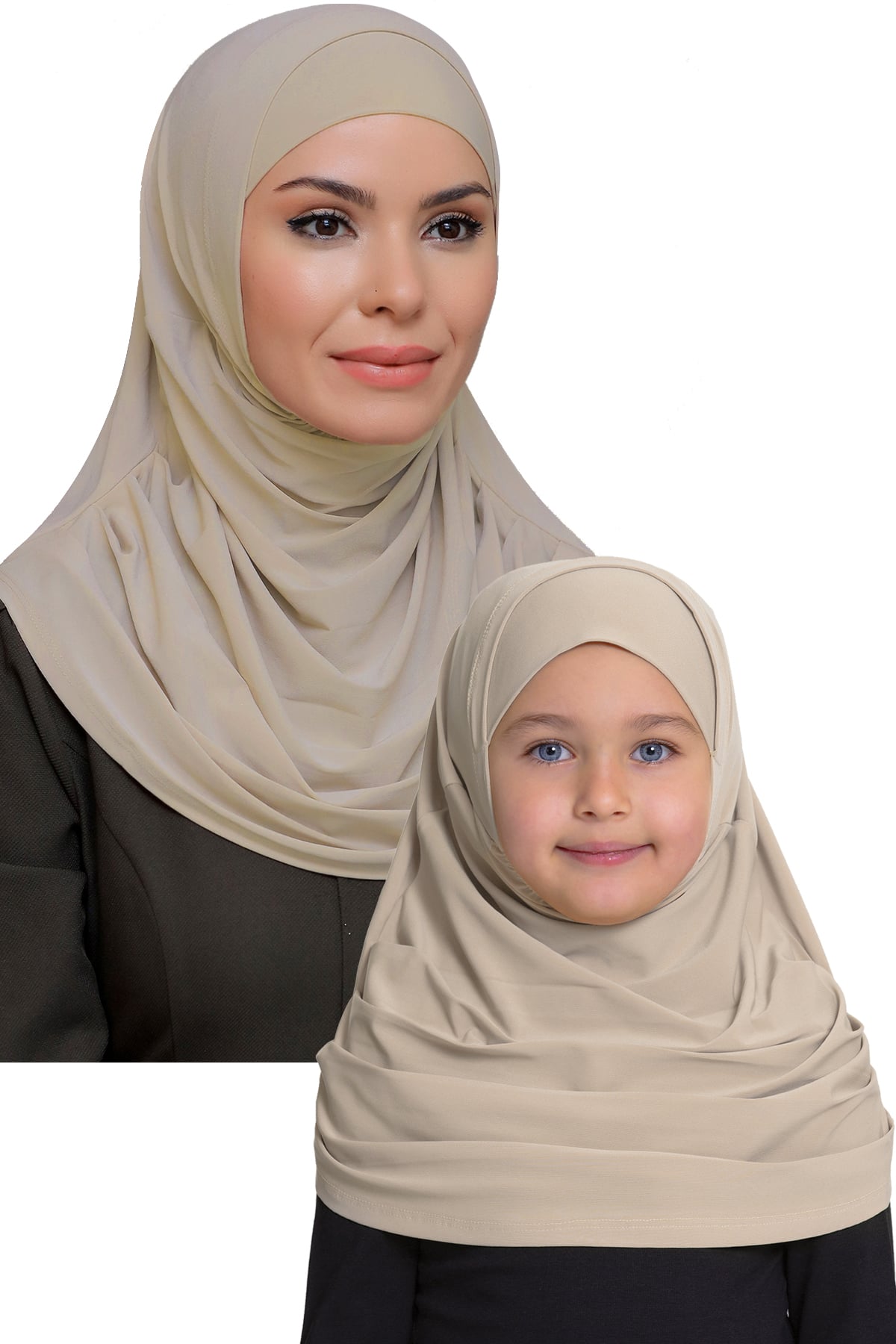 Bej Pratik Anne Kız Kombin Tesettür Eşarp Sandy Kendinden Boneli - Hürrem Bone 129078_12