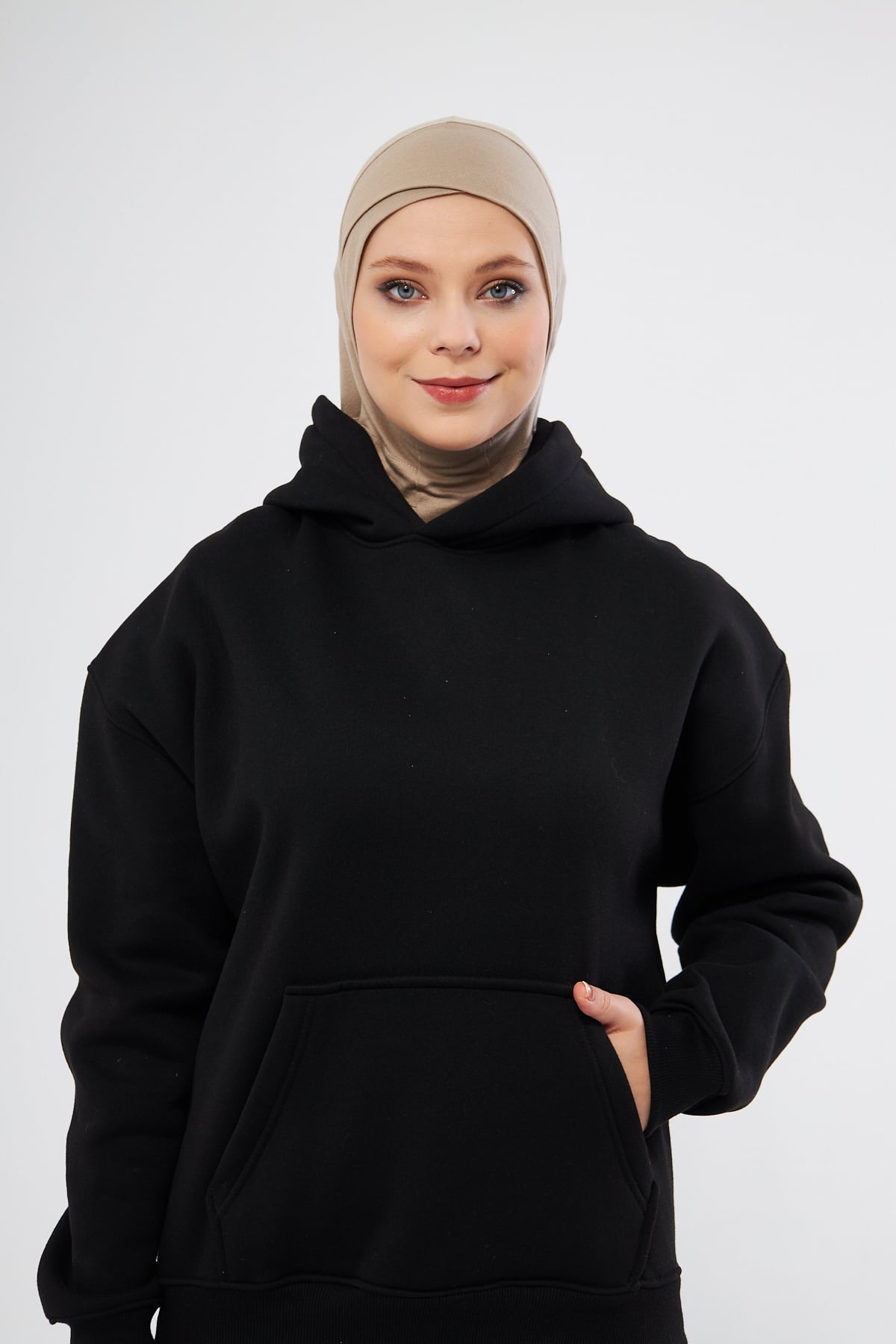 Bej Pratik Hazır Geçmeli Bone Viskon Çapraz Sporcu Hijab - Hürrem Bone 2110_12