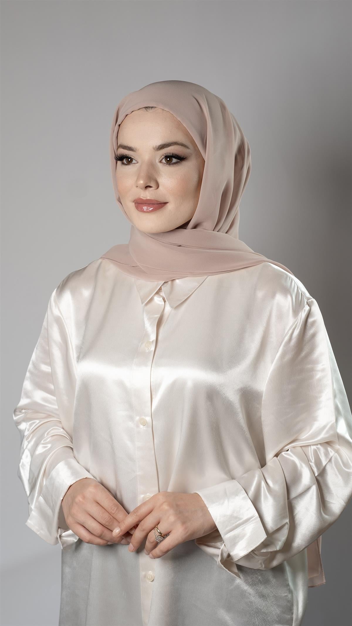 Bej Pratik Hazır Geçmeli Şal Şifon Boru Boneli - Hürrem Bone 3001_12