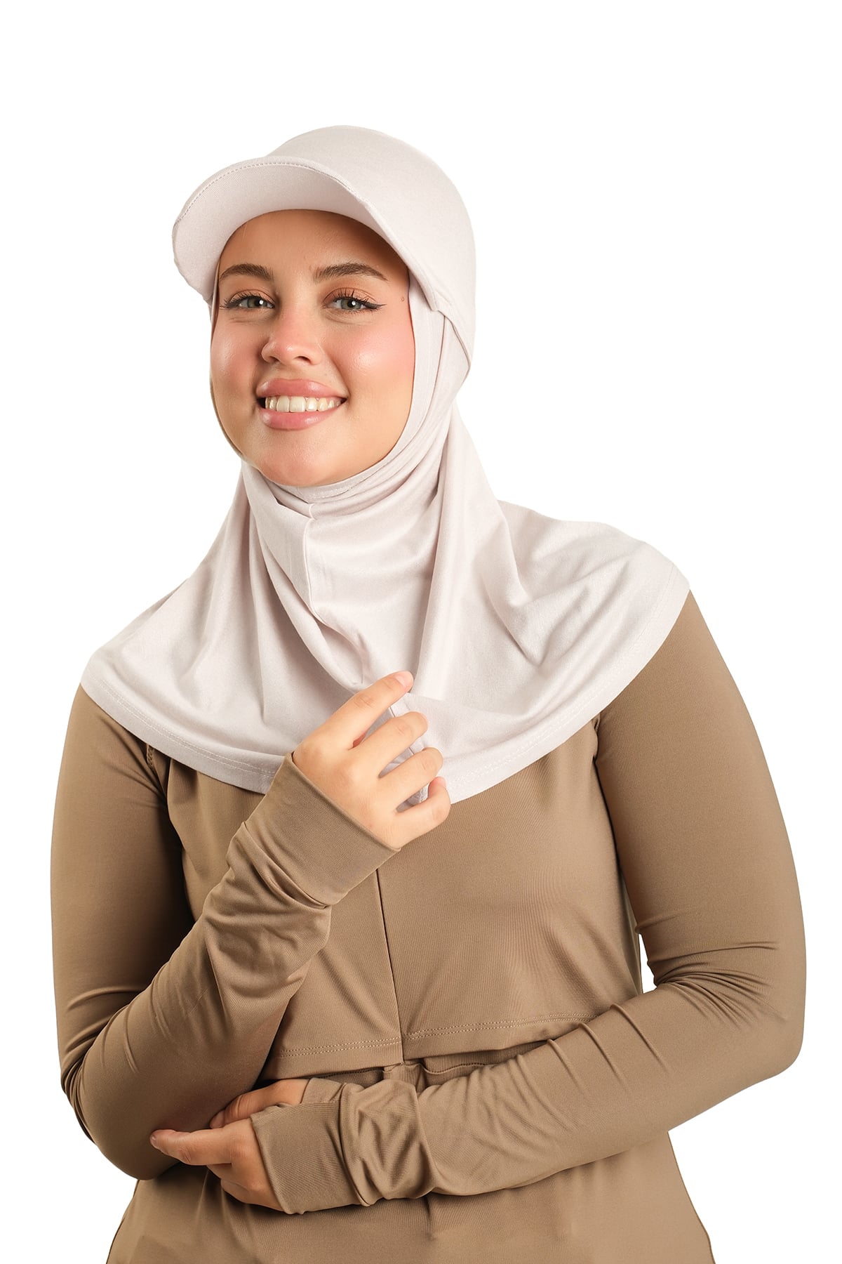 Bej Pratik Hazır Geçmeli Şapkalı Tesettür Eşarp Viskon Düz - Hürrem Bone 2513_12
