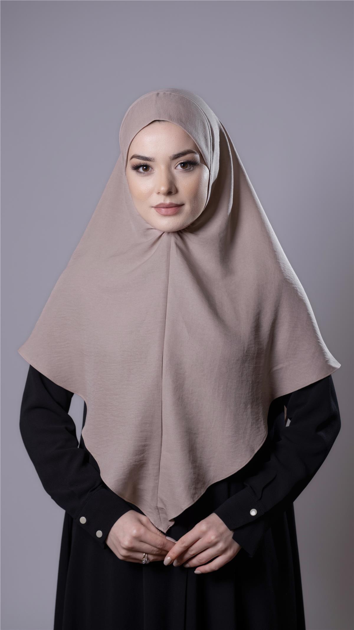 Bej Pratik Hazır Geçmeli Tesettür Eşarp Pamuk Caz Kumaş Düz Hijab - Hürrem Bone 2306_12