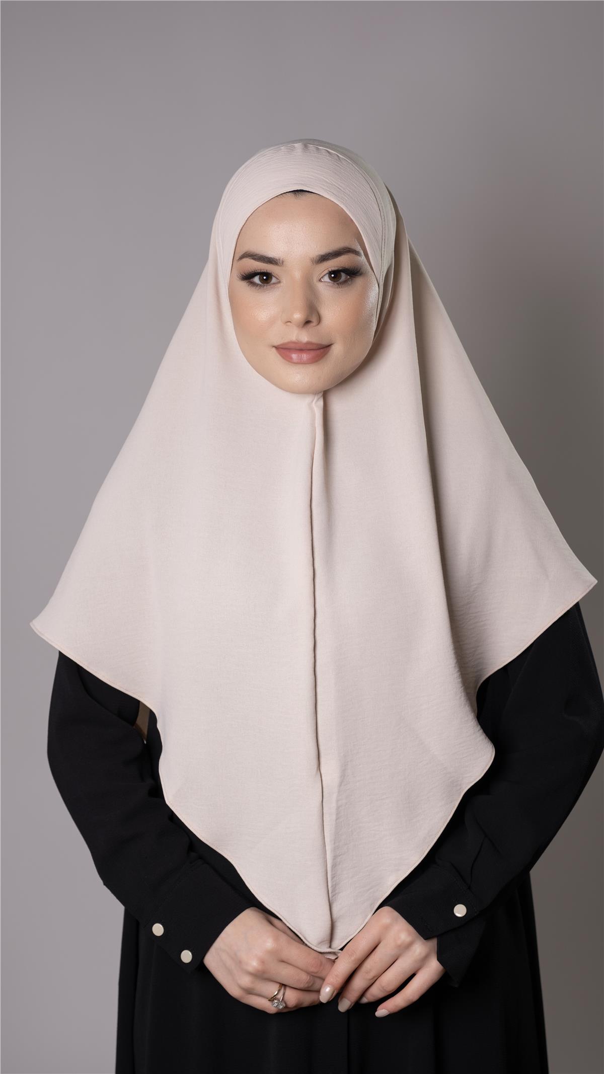 Bej Pratik Hazır Geçmeli Tesettür Eşarp Aerobin Kumaş Düz Hijab - Hürrem Bone 2309_12