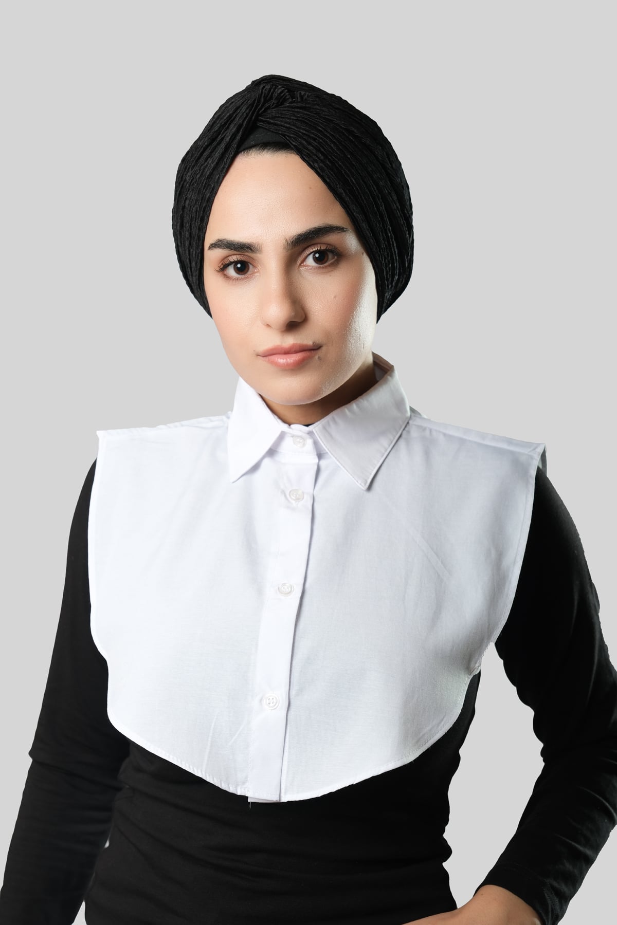 Beyaz Gömlek Yakalı Boyunluk Terikoton Düz - Hürrem Bone 1015_42