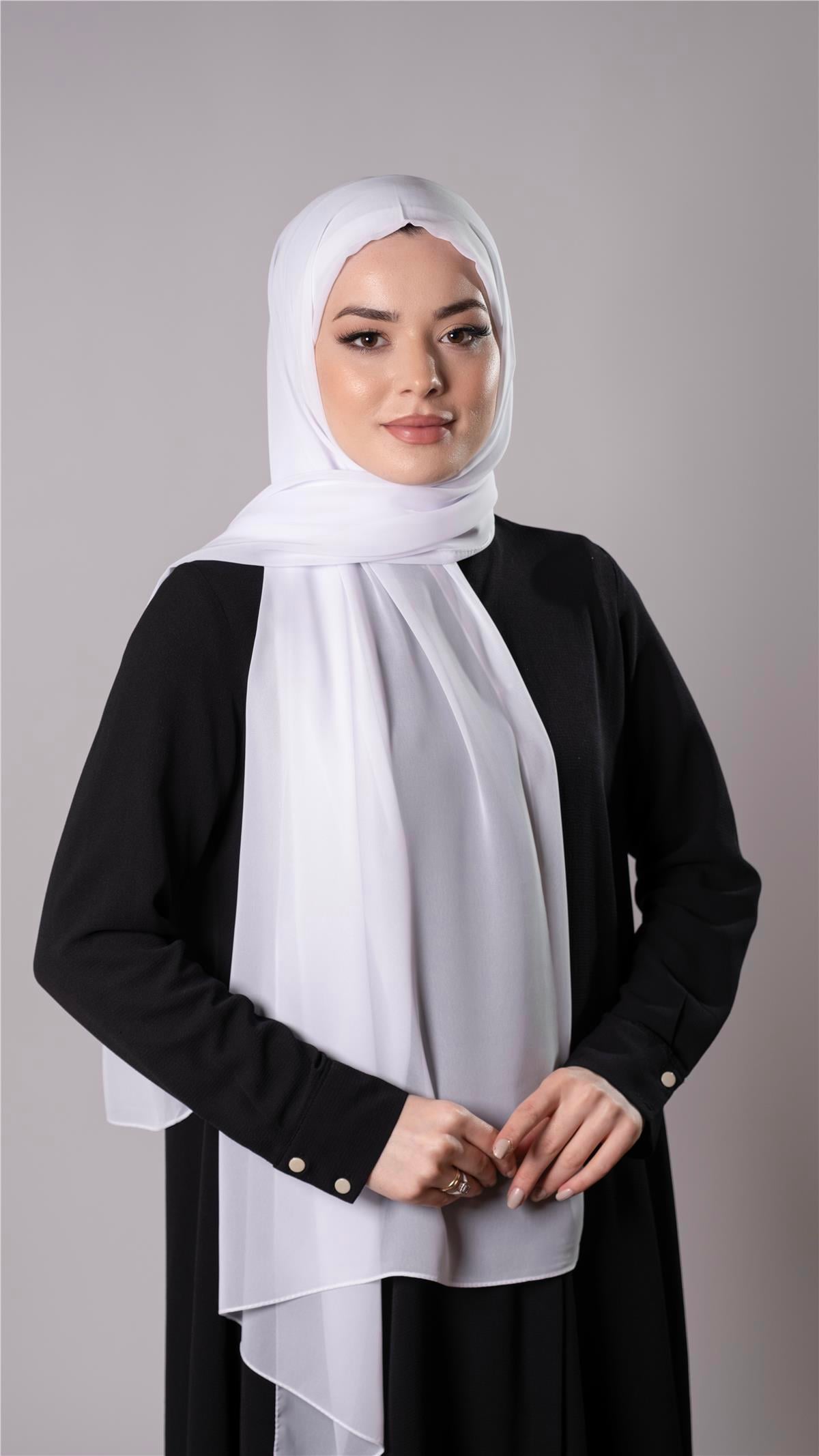 Beyaz Pratik Hazır Geçmeli Şal Şifon Kumaş Hijab Bone - Hürrem Bone 3009_42