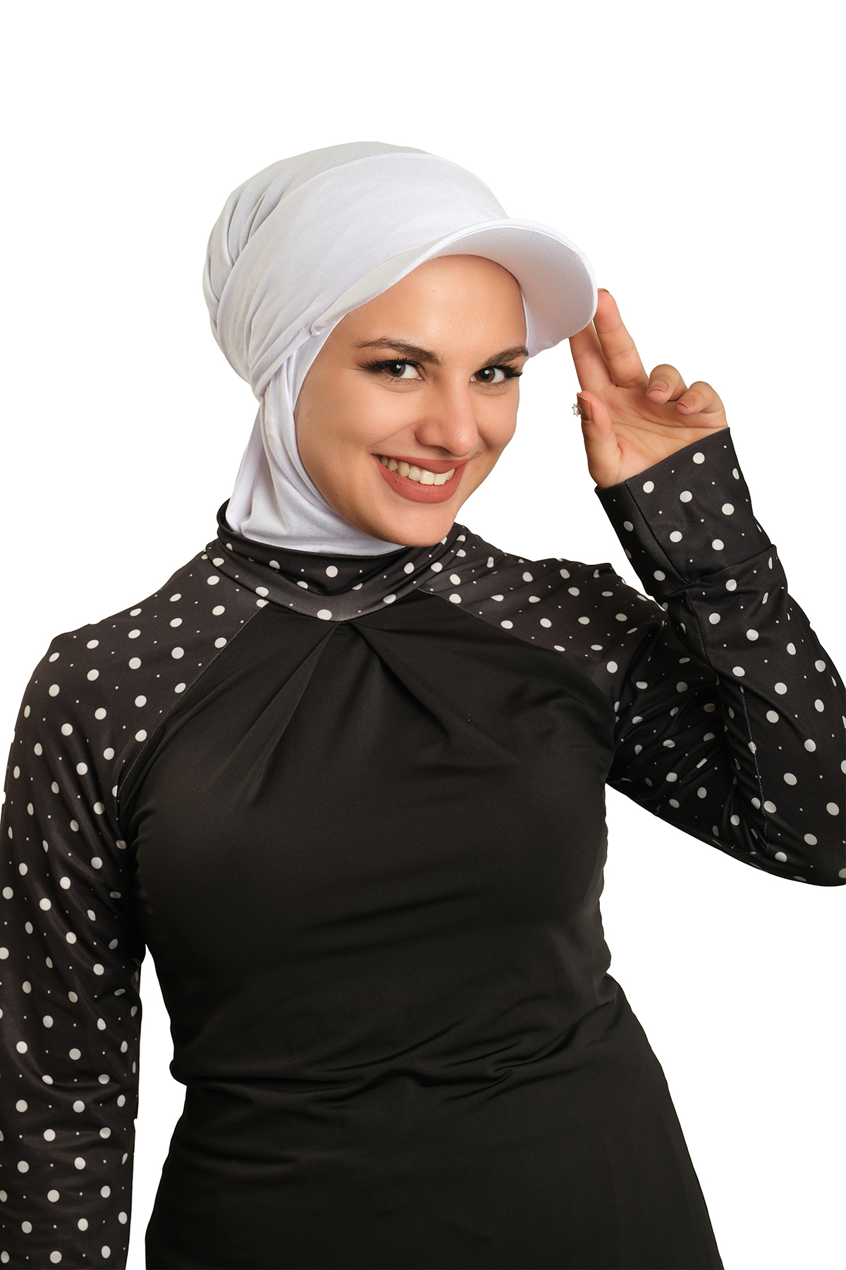 Beyaz Pratik Hazır Geçmeli Şapkalı Tesettür Eşarp Viskon Düz - Hürrem Bone 2513_42