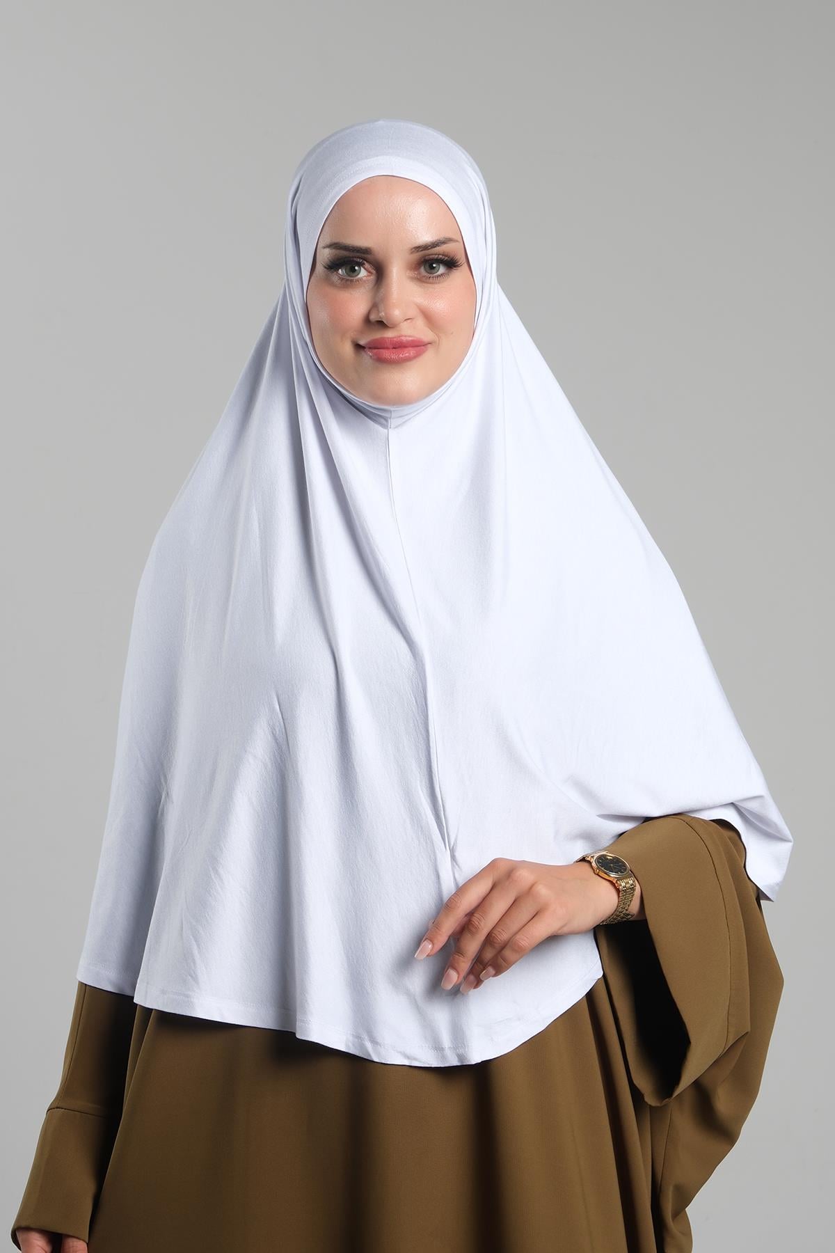 Beyaz Pratik Hazır Geçmeli Tesettür Eşarp Viskon Pratik Namaz Örtüsü - Hürrem Bone 2201_42