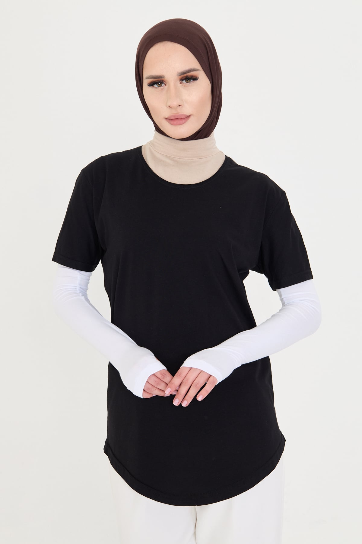 Beyaz Tesettür Parmak Geçmeli Kolluk Viskon Düz - Hürrem Bone 1024_42