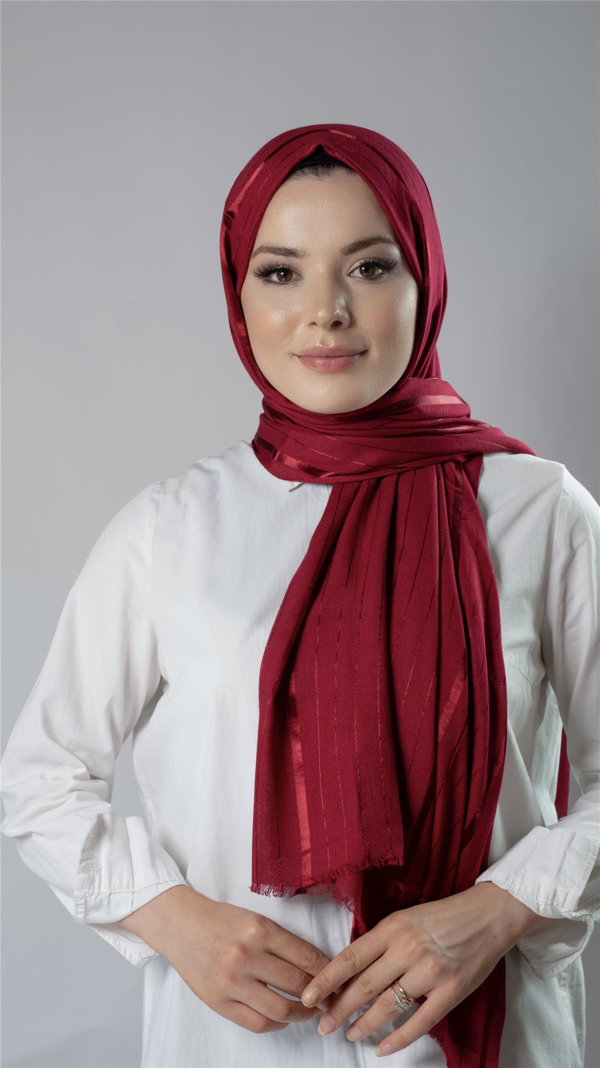 Bordo Çizgili Şal Viskon Kumaş Bursa Dolama - Hürrem Bone 202110_16
