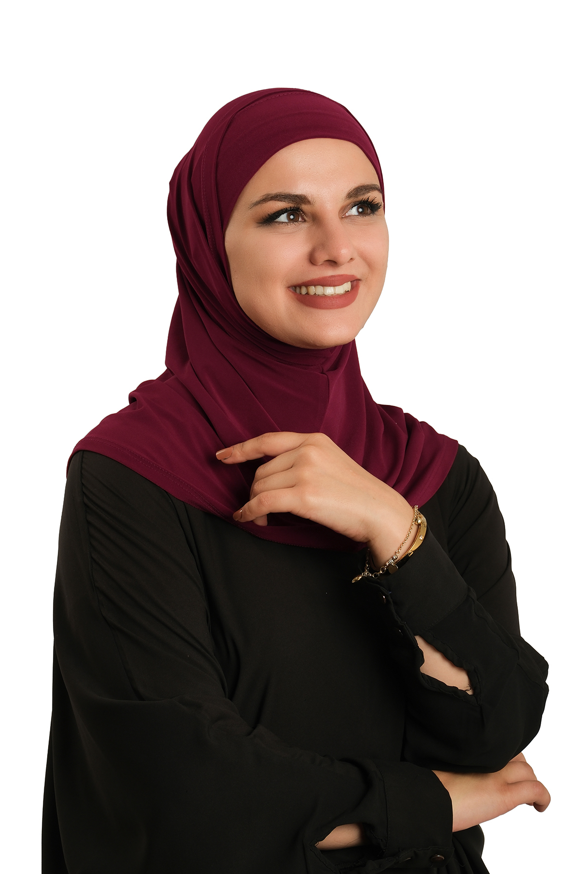 Bordo Pratik Hazır Geçmeli Boru Boneli İkili Tesettür Eşarp Sandy Düz - Hürrem Bone 2501_16