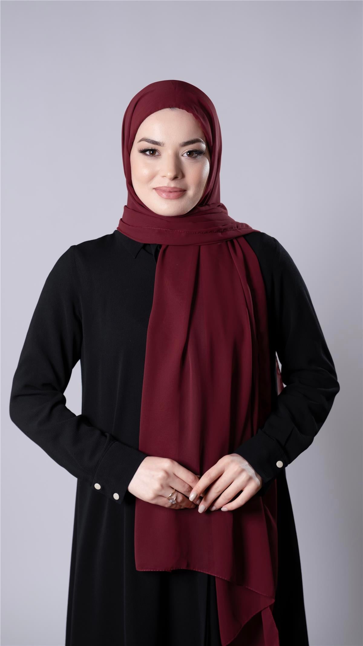 Bordo Pratik Hazır Geçmeli Şal Şifon Kumaş Hijab Bone - Hürrem Bone 3009_16