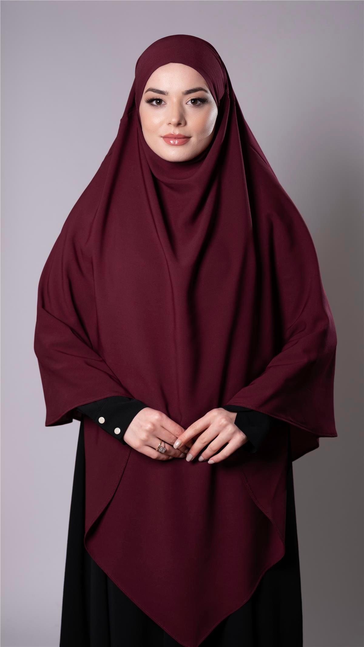 Bordo Pratik Hazır Geçmeli Tesettür Eşarp Medine İpeği Kumaş Arkadan Bağlamalı Sufle Hijab - Hürrem Bone 2301_16
