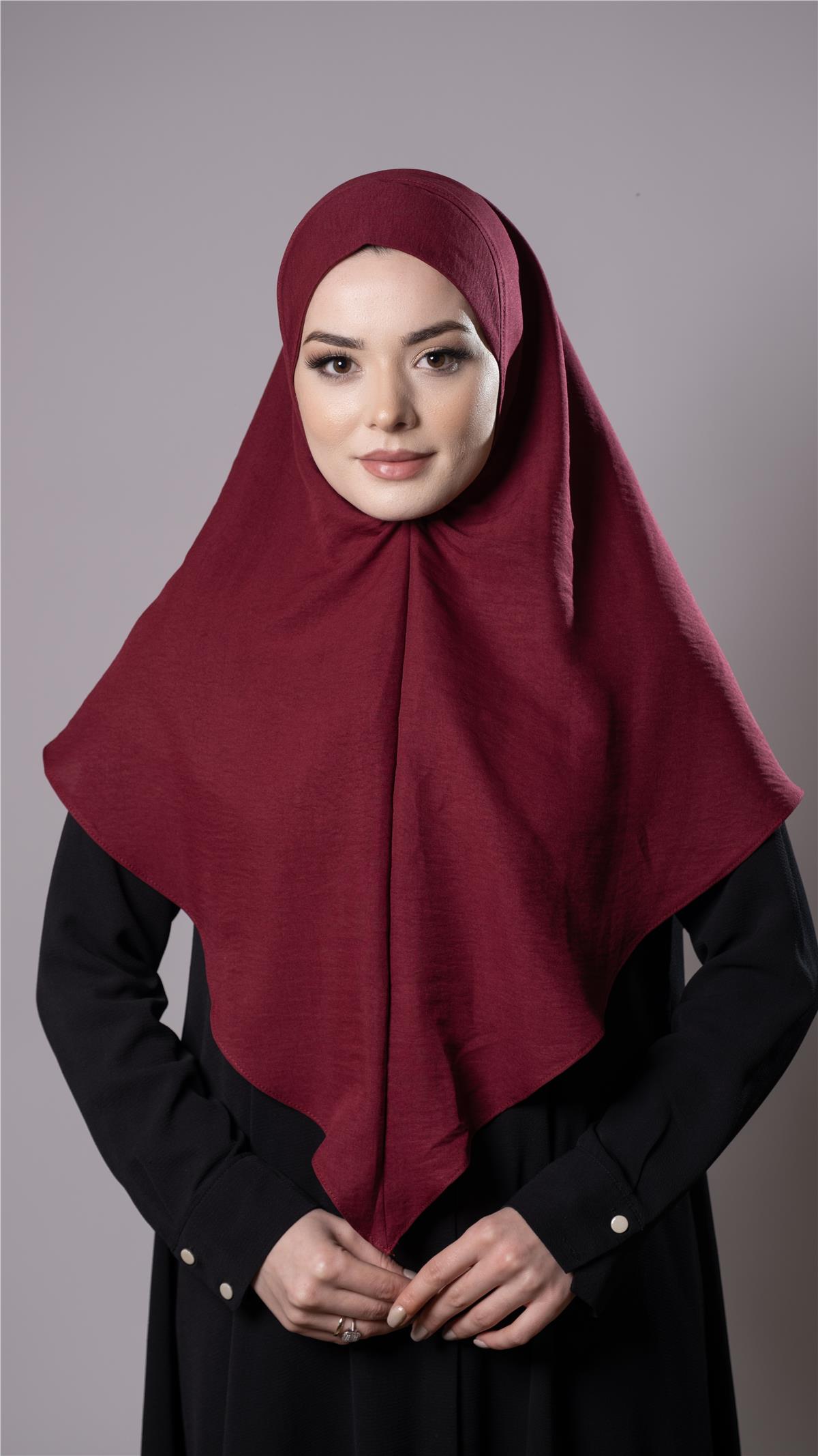 Bordo Pratik Hazır Geçmeli Tesettür Eşarp Pamuk Caz Kumaş Düz Hijab - Hürrem Bone 2306_16