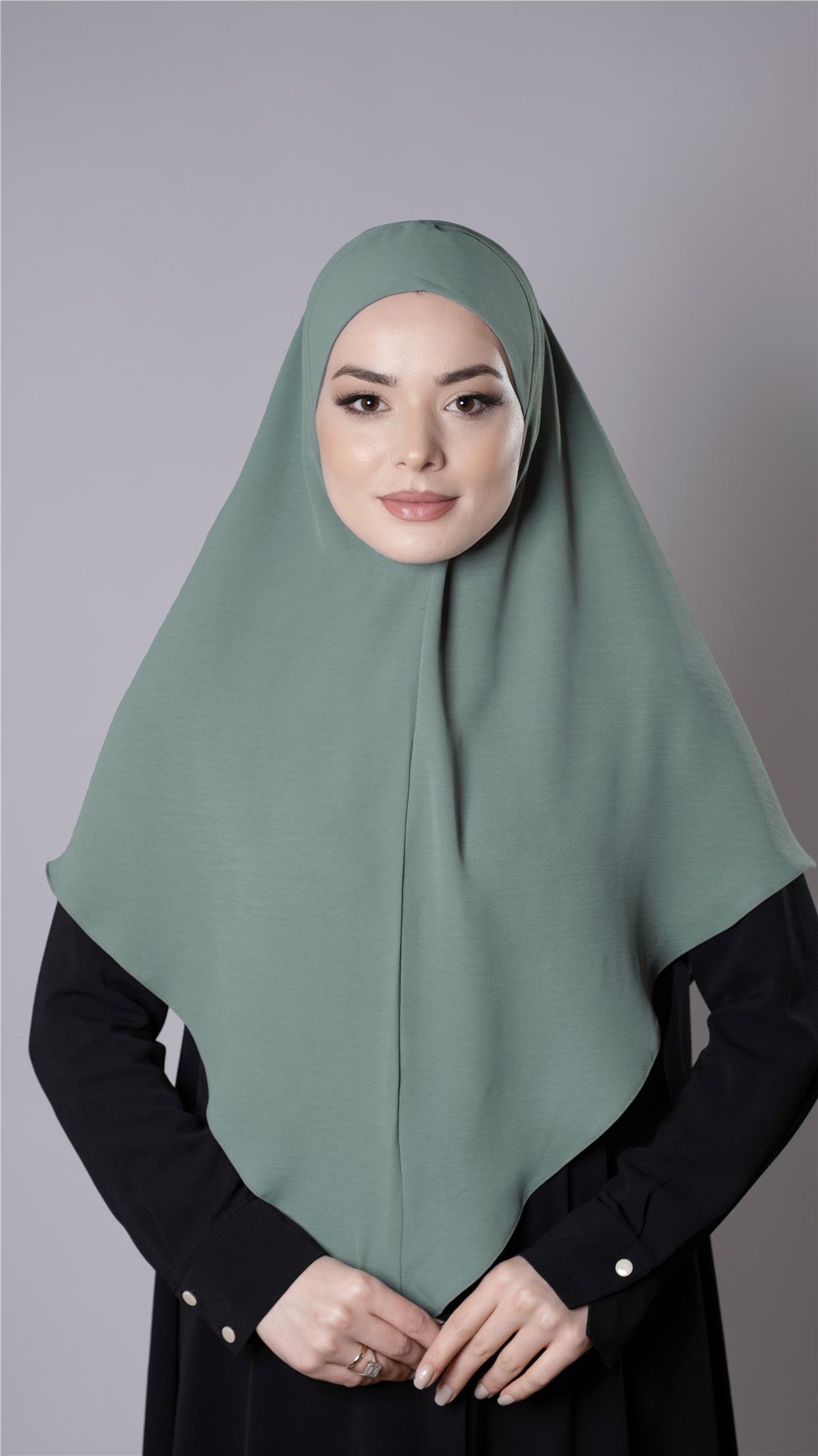 Çağla Yeşili Pratik Hazır Geçmeli Tesettür Eşarp Aerobin Kumaş Düz Hijab - Hürrem Bone 2309_32