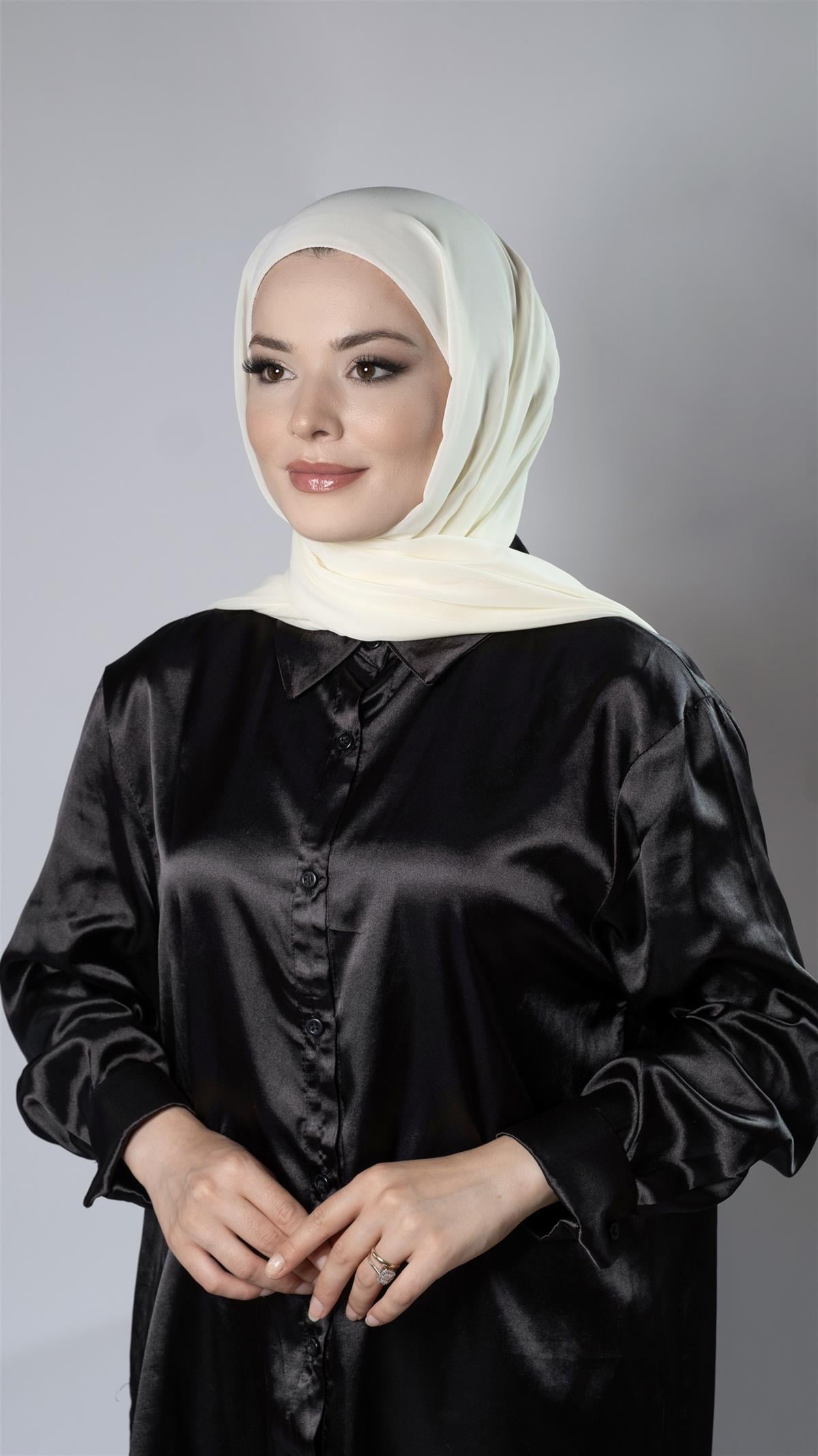 Ekru Pratik Hazır Geçmeli Şal Şifon Boru Boneli - Hürrem Bone 3001_27