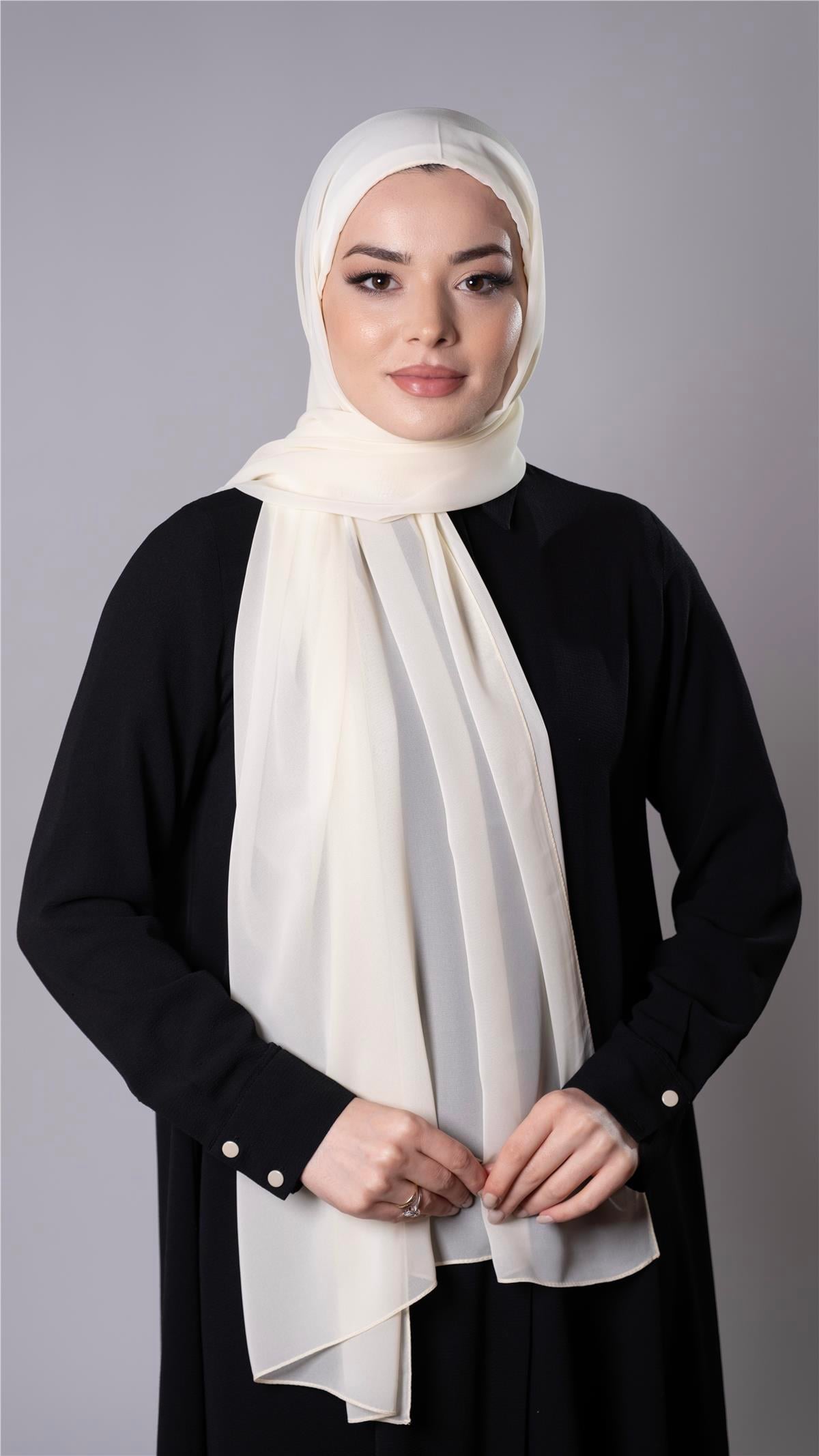 Ekru Pratik Hazır Geçmeli Şal Şifon Kumaş Hijab Bone - Hürrem Bone 3009_27