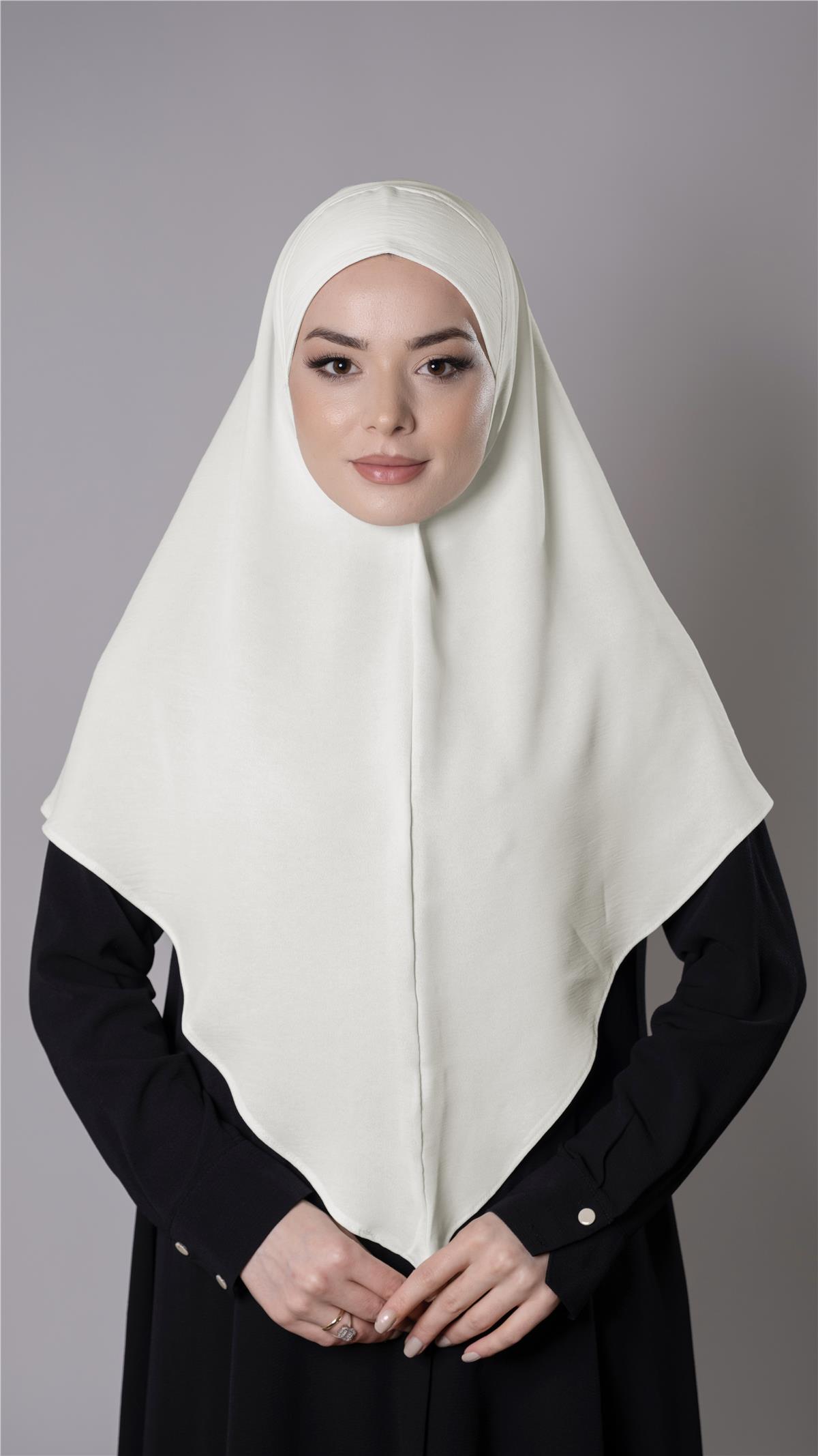 Ekru Pratik Hazır Geçmeli Tesettür Eşarp Aerobin Kumaş Düz Hijab - Hürrem Bone 2309_27