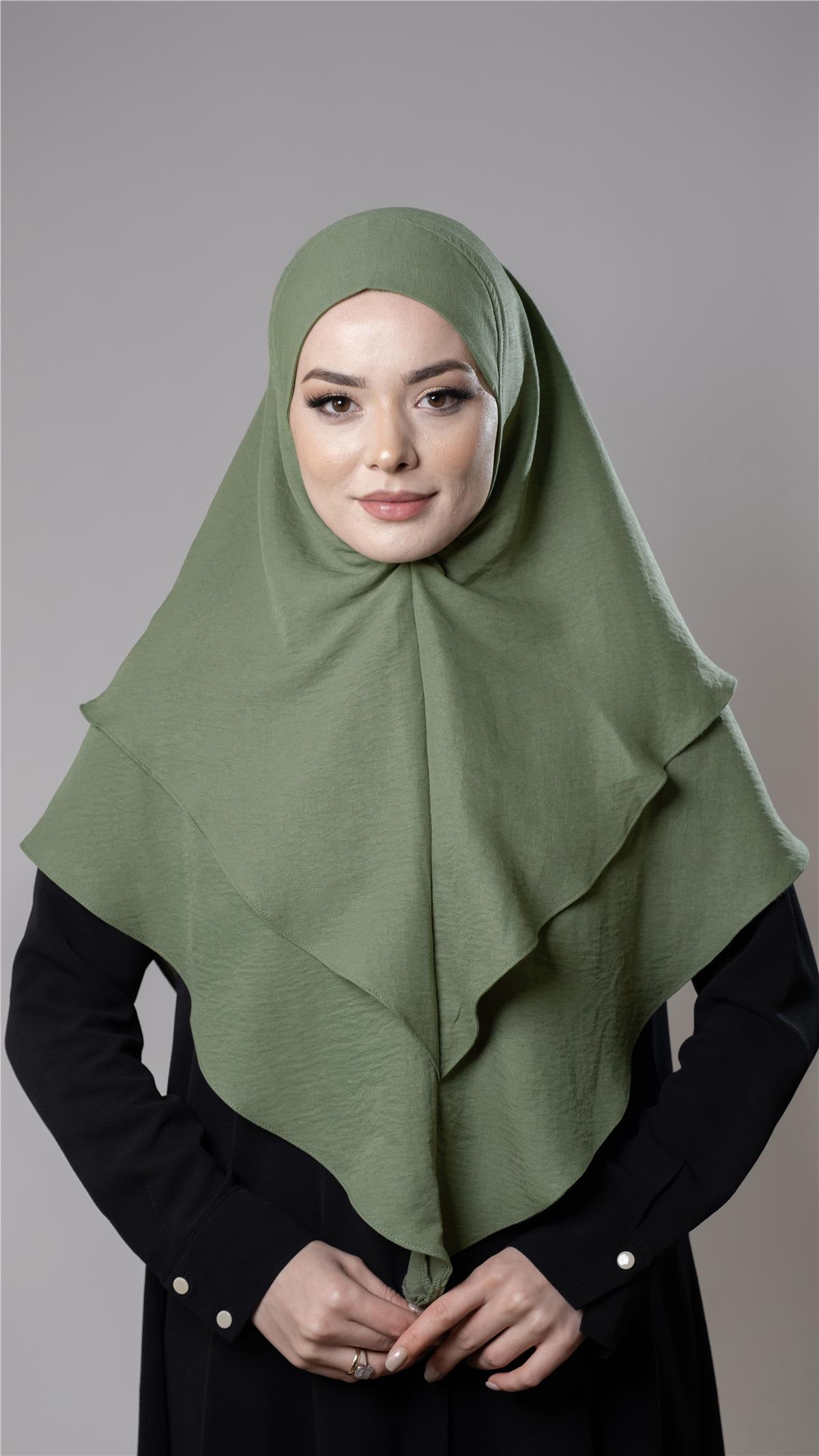 Fıstık Yeşili Pratik Hazır Geçmeli Tesettür Eşarp Pamuk Caz Kumaş Çift Katlı Düz Hijab - Hürrem Bone 2303_36