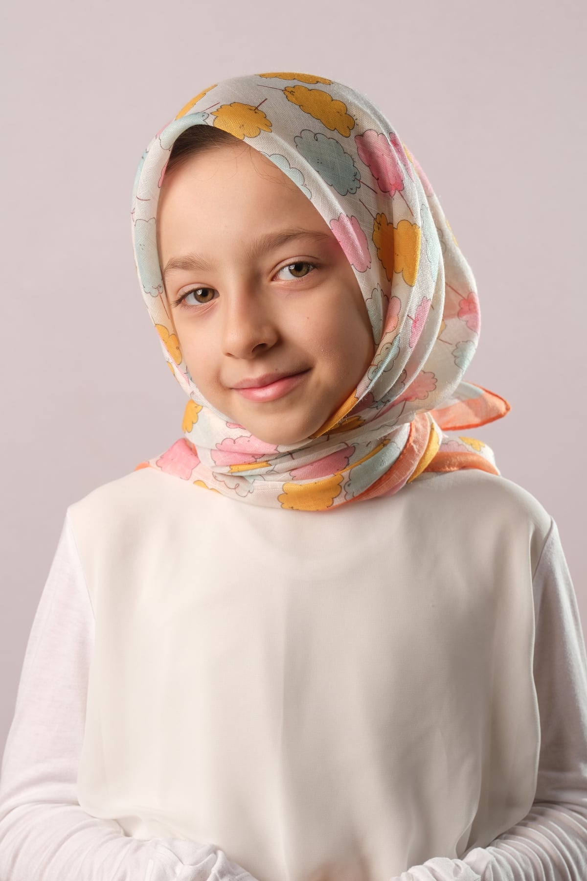 Gold Dijital Baskılı Çocuk Tesettür Eşarp Pamuk Polyester Pamuk Şeker Desenli - Hürrem Bone 6002_03