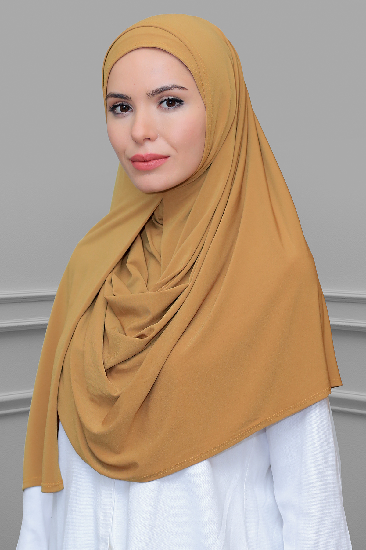 Gold Pratik Hazır Geçmeli Malezya Şal Sandy Kumaş Sade - Hürrem 1851