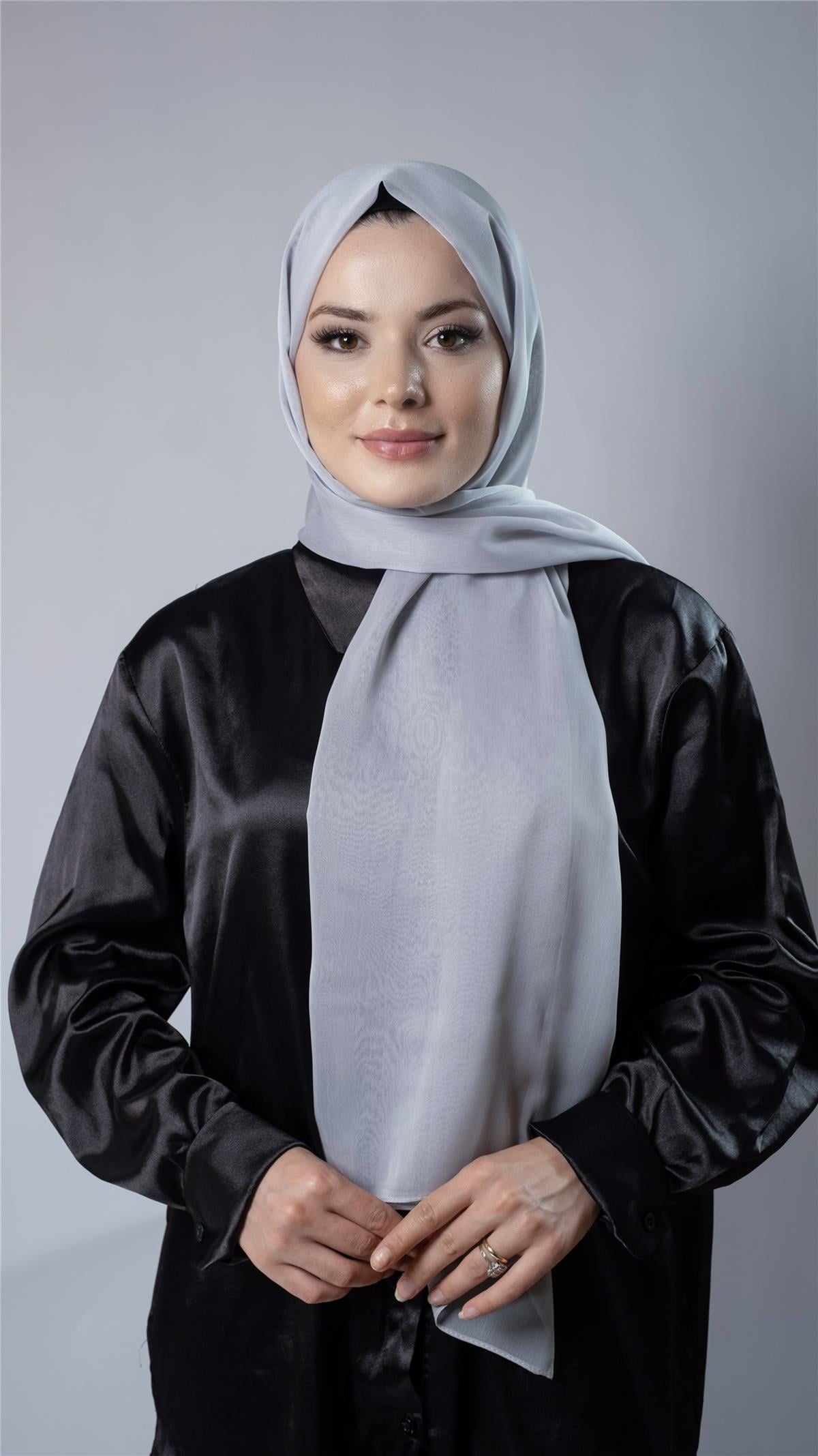 Gri Düz Klasik Şal Şifon Kumaş Janjan Abiye - Hürrem Bone 202108_15