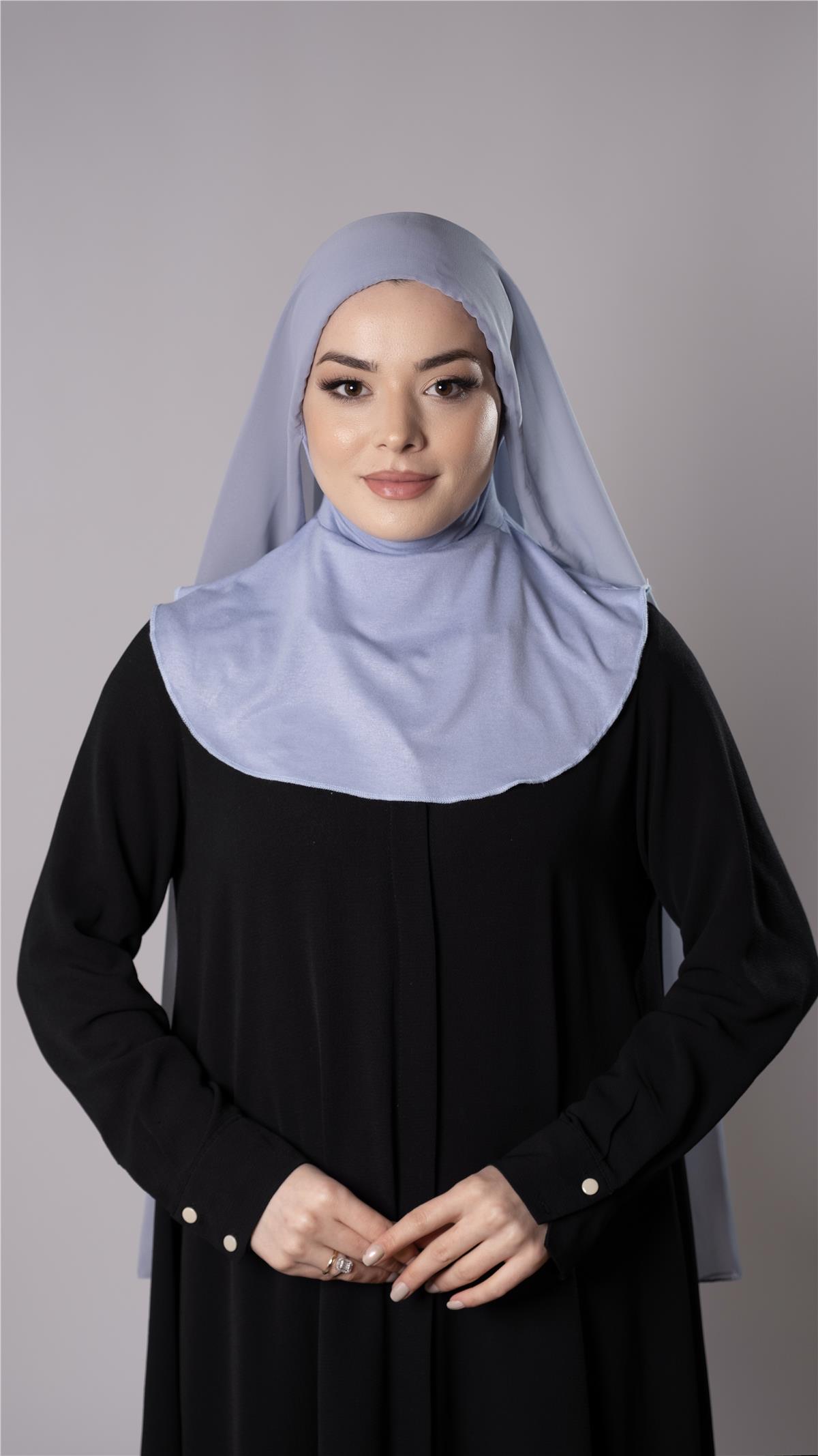 Gri Pratik Hazır Geçmeli Şal Şifon Kumaş Hijab Bone - Hürrem Bone 3009_15