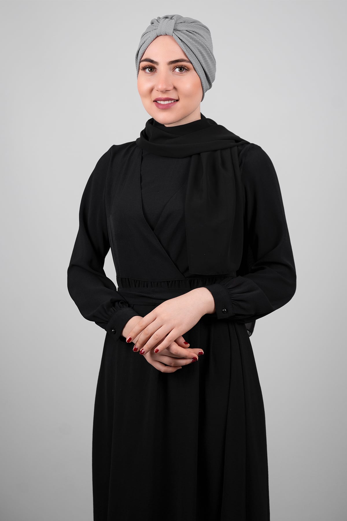 Gri Pratik Hazır Geçmeli Tesettür Bone Petekli Büzgülü - Hürrem 1204