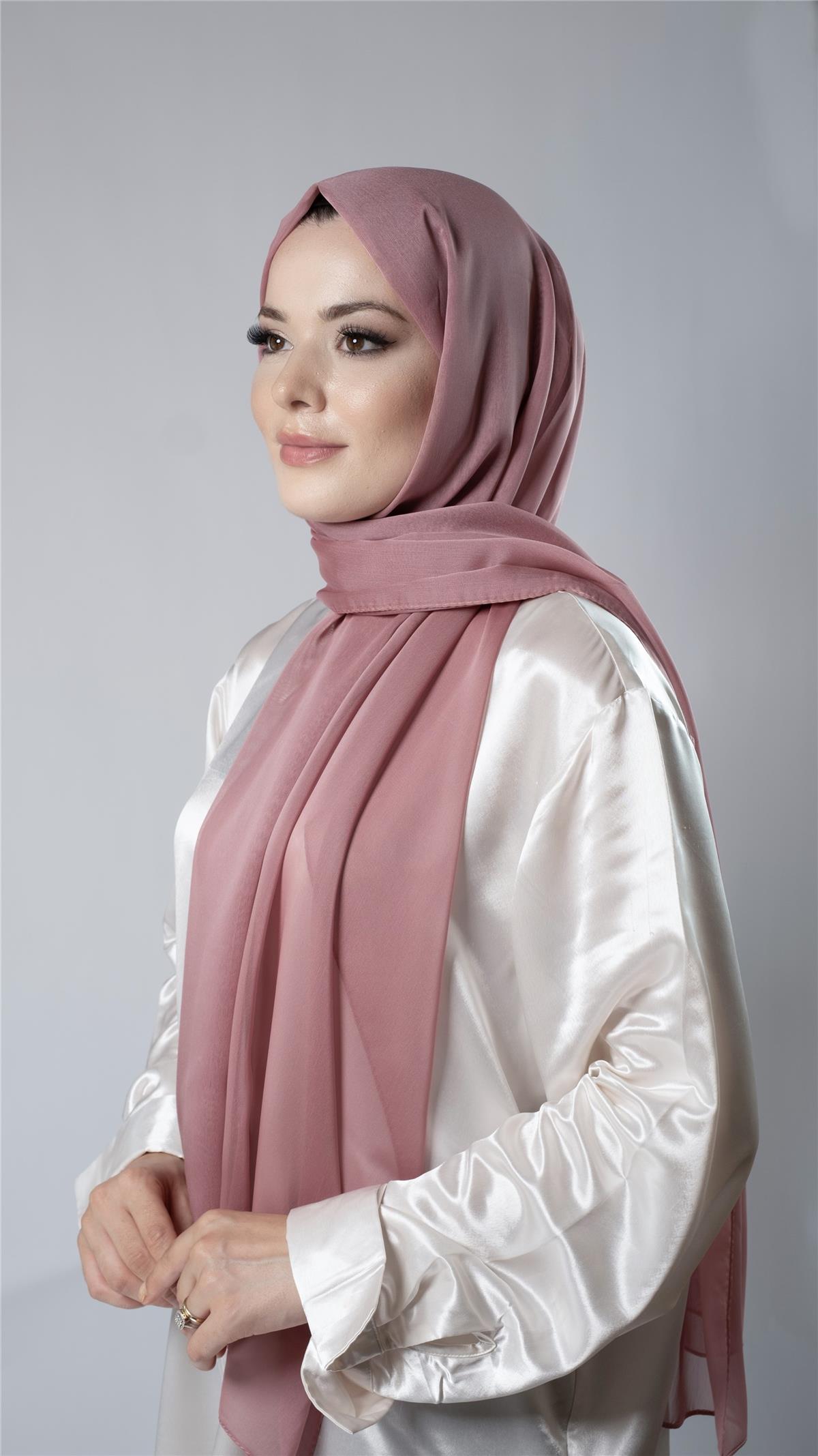 Gül Kurusu Düz Klasik Şal Şifon Kumaş Janjan Abiye - Hürrem Bone 202108_18