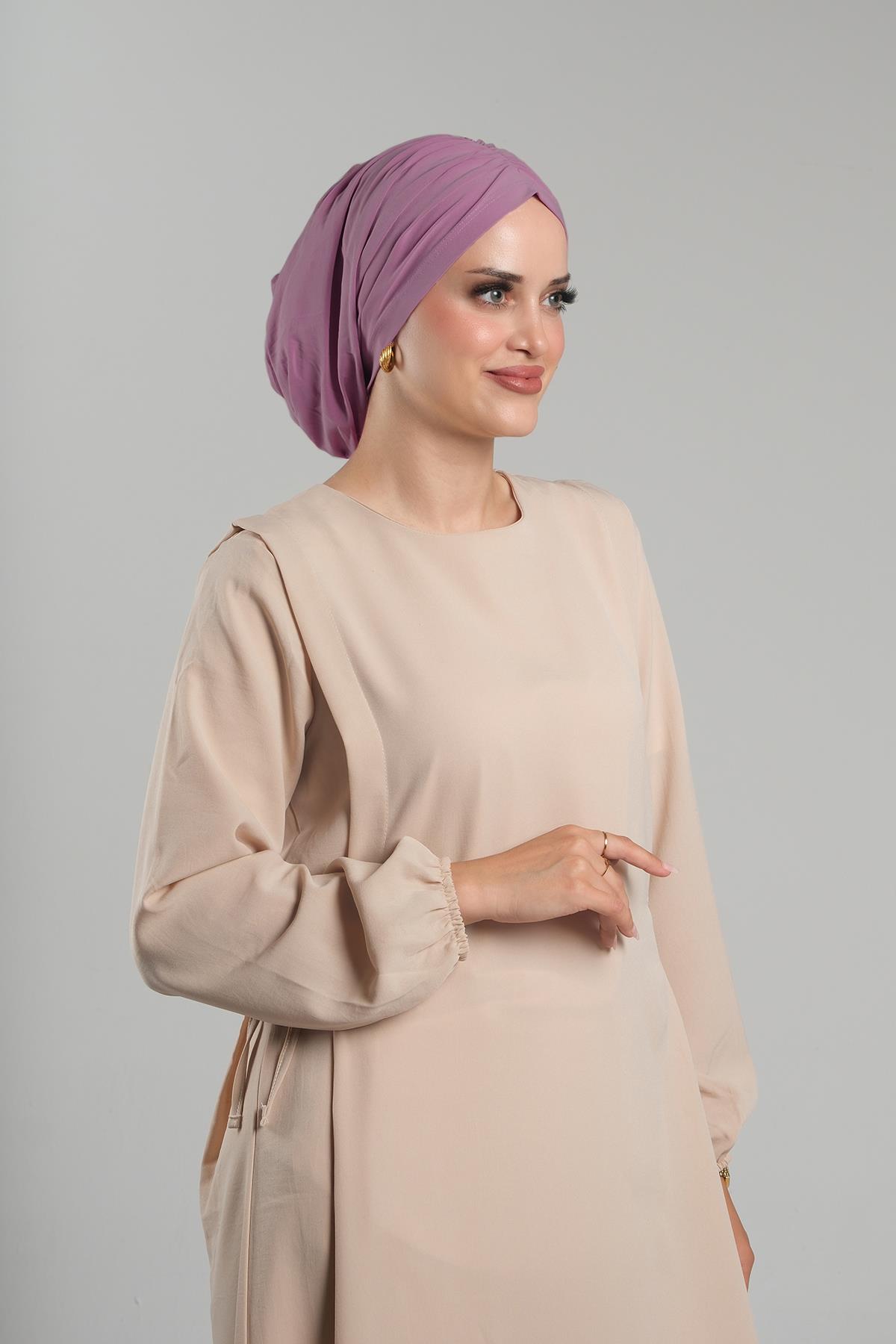 Gül Kurusu Pratik Hazır Geçmeli Tesettür Bone Sandy Büzgülü Salaş - Hürrem Bone 2119_18