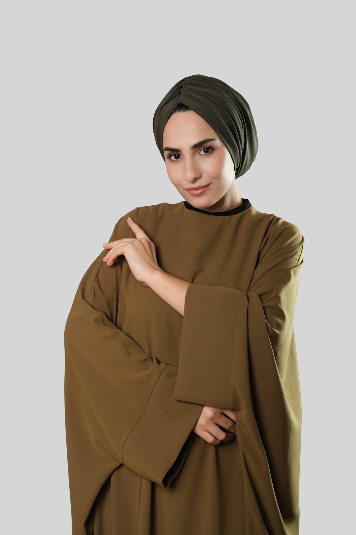 Haki Drapeli Salaş Tesettür Bone Sandy Büzgülü - Hürrem Bone 2315_09